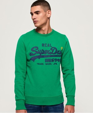 Superdry Vintage Logo Panel Stripe Férfi Pulóver Zöld | JCIWE2680